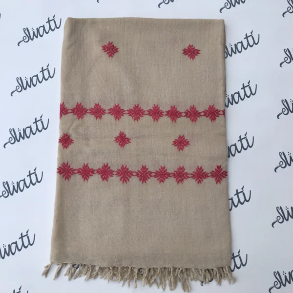 Attractive maroon hand embroidery woolen shawl