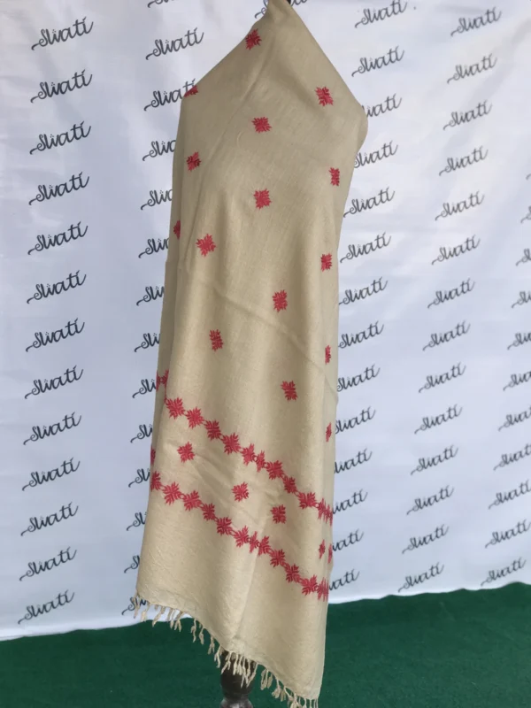 Attractive maroon hand embroidery woolen shawl