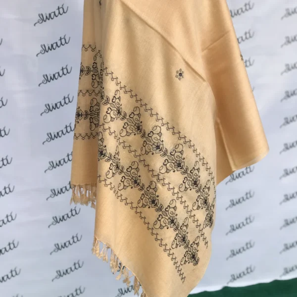 Dark cream color attractive machine embroided shawl