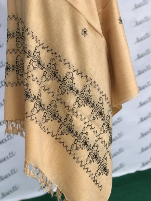 Dark cream color attractive machine embroided shawl
