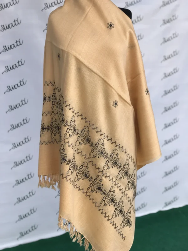 Dark cream color attractive machine embroided shawl