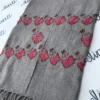 Swati hand embroided gray shawl with attractive pink and green embroidery woolen shawl