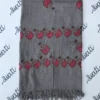 Swati hand embroided gray shawl with attractive pink and green embroidery woolen shawl