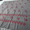Swati hand embroided gray shawl with attractive pink and green embroidery woolen shawl