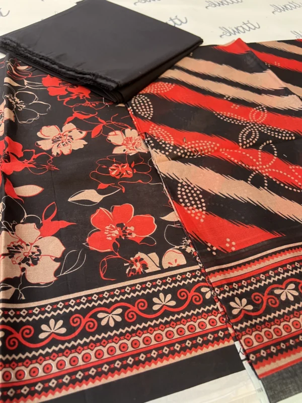 3 Piece Printed Lawn with attractive Black and Orange Design