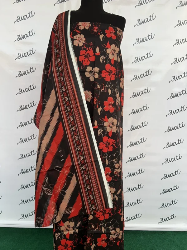 3 Piece Printed Lawn with attractive Black and Orange Design