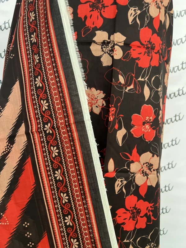 3 Piece Printed Lawn with attractive Black and Orange Design