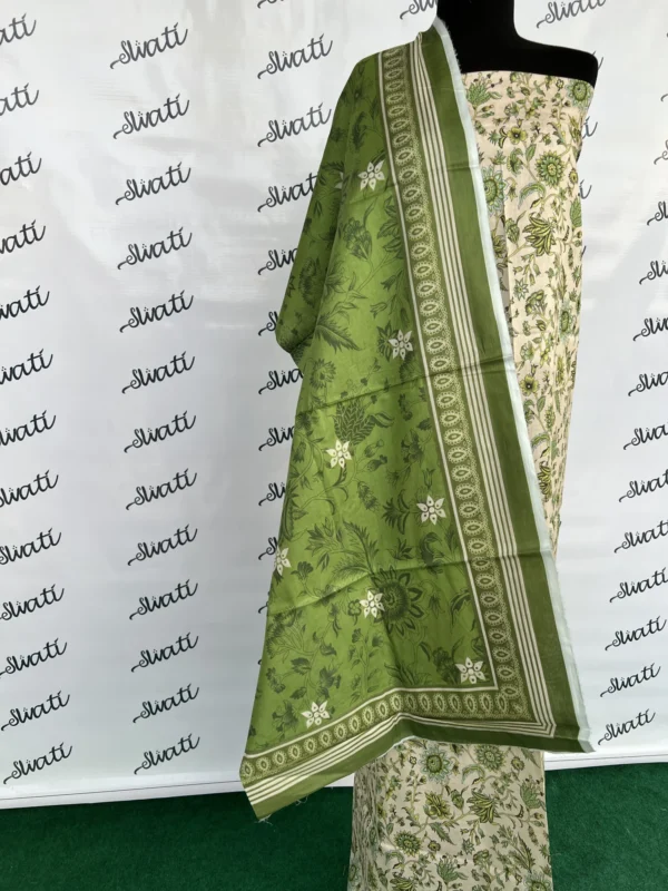 3 Piece Printed Summer Lawn unstitched dress with green and light color