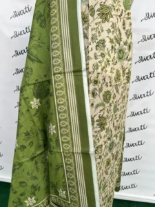 3 Piece Printed Summer Lawn unstitched dress with green and light color
