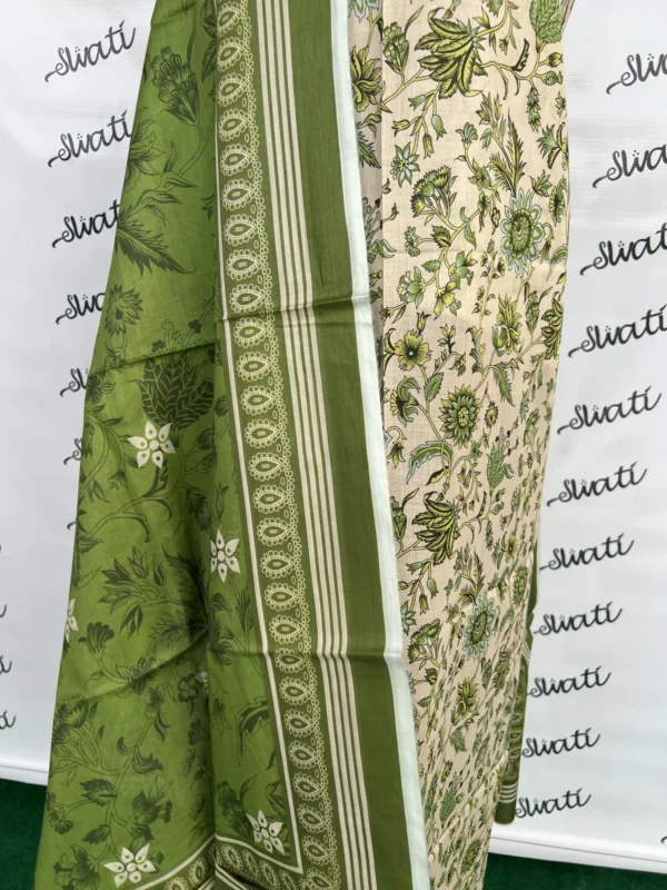 3 Piece Printed Summer Lawn unstitched dress with green and light color