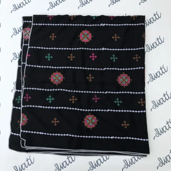 Black Swiss Lawn Summer Shawl for Women with Machine Embroidery