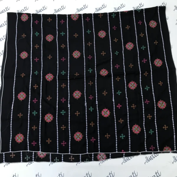 Black Swiss Lawn Summer Shawl for Women with Machine Embroidery