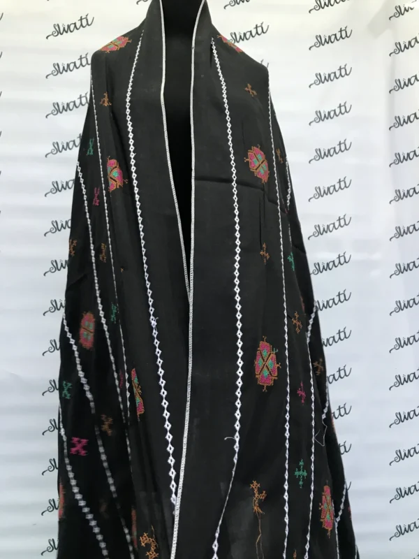 Black Swiss Lawn Summer Shawl for Women with Machine Embroidery