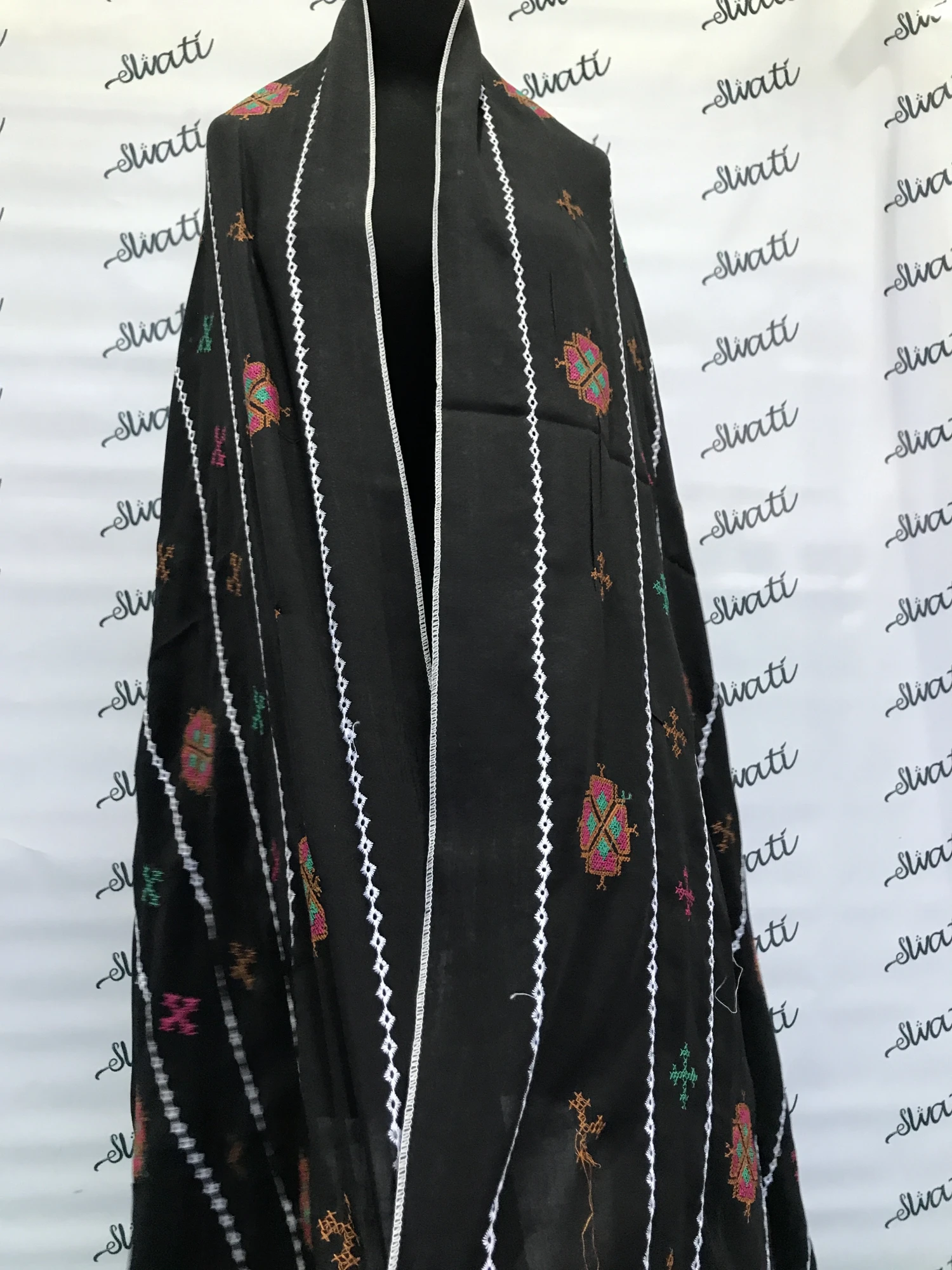 Black Swiss Lawn Summer Shawl for Women with Machine Embroidery