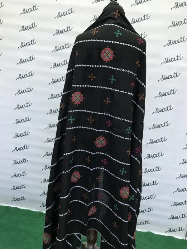 Black Swiss Lawn Summer Shawl for Women with Machine Embroidery