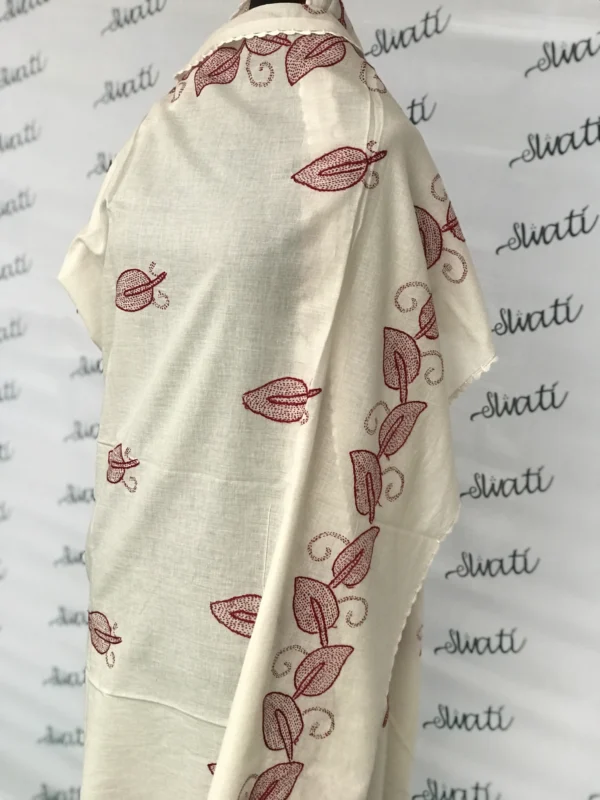 Summer Lawn Shawl Hand embroidered Offwhite Color for ladies