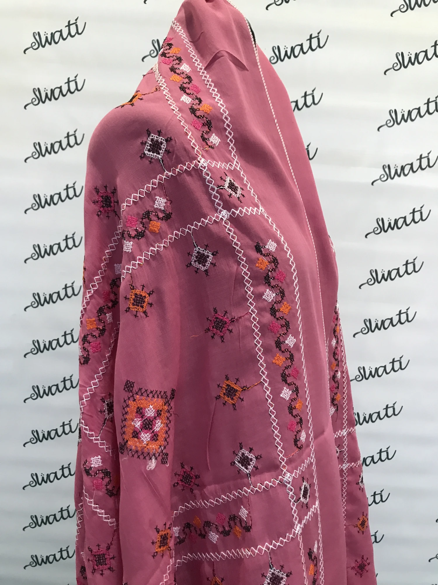 Swiss Lawn Women Shawl for Summer Pink Color with Attractive Machine Embroidery