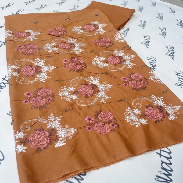 Unstitched 2 piece Lawn - Dark Peach Color