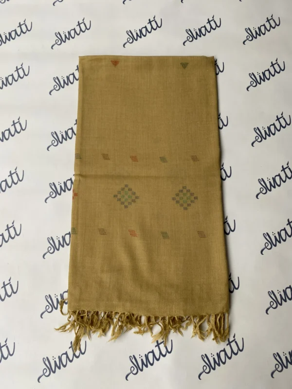 Swati Camel Color Khadai Woolen Shawl With Colorful Embroidery
