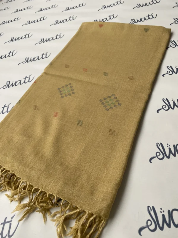Swati Camel Color Khadai Woolen Shawl With Colorful Embroidery