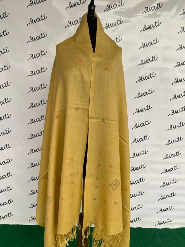 Swati Camel Color Khadai Woolen Shawl With Colorful Embroidery