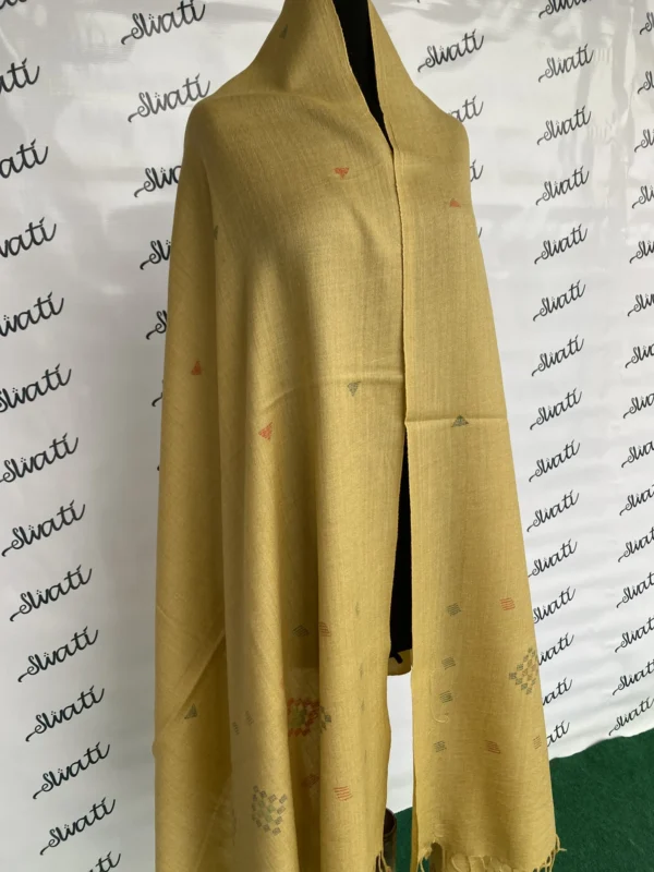 Swati Camel Color Khadai Woolen Shawl With Colorful Embroidery