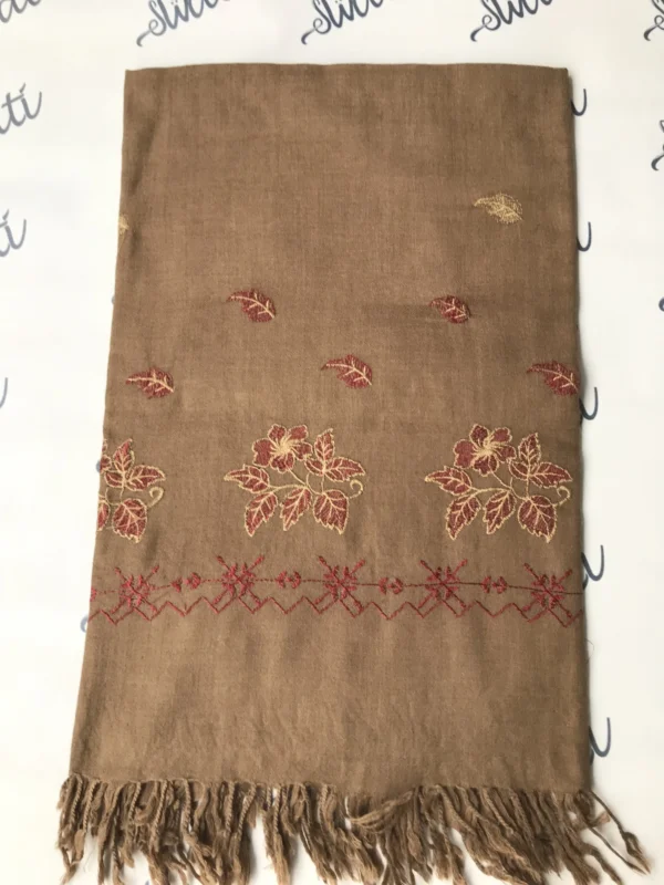 Swati Brown Color Woolen Shawl With Multi-color Embroidery