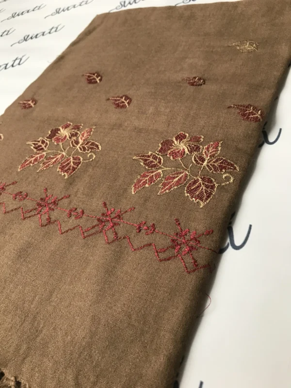 Swati Brown Color Woolen Shawl With Multi-color Embroidery