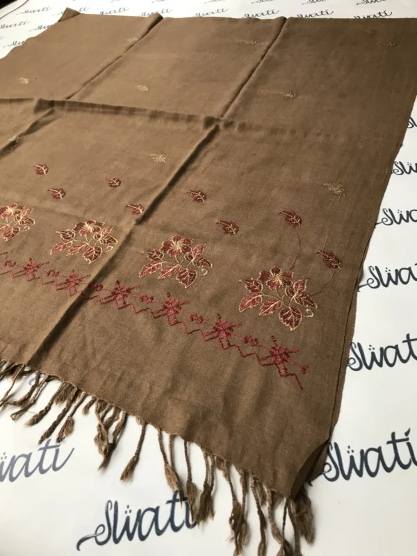 Swati Brown Color Woolen Shawl With Multi-color Embroidery