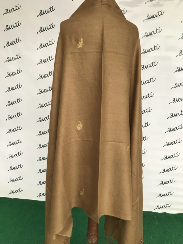 Swati Brown Color Woolen Shawl With Multi-color Embroidery
