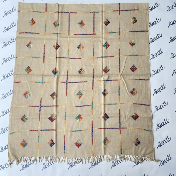 Attractive hand-embroidered woolen swati shawl with multi color embroidery