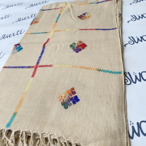 Attractive hand-embroidered woolen swati shawl with multi color embroidery