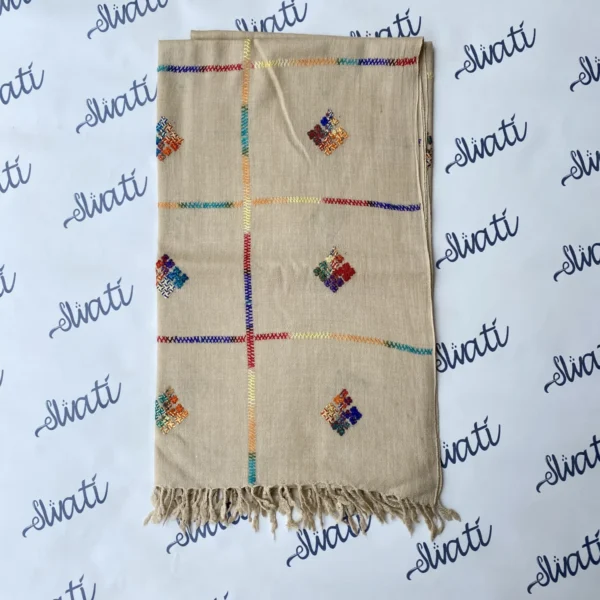Attractive hand-embroidered woolen swati shawl with multi color embroidery