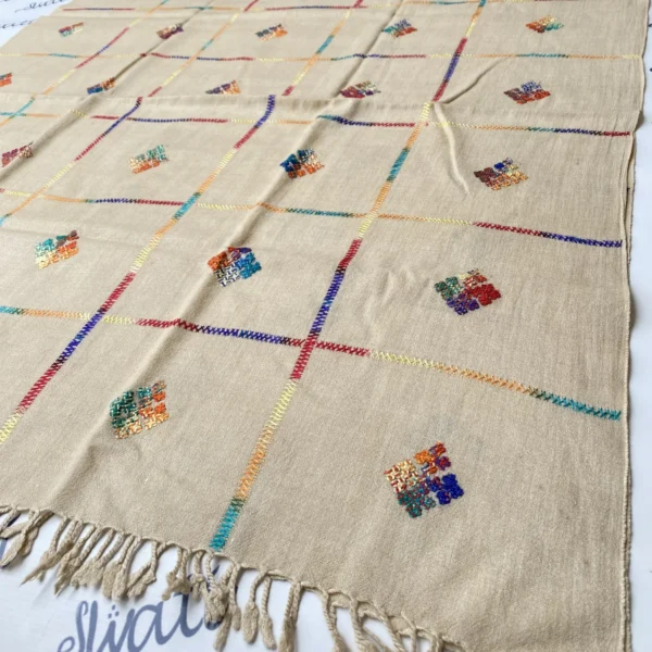 Attractive hand-embroidered woolen swati shawl with multi color embroidery