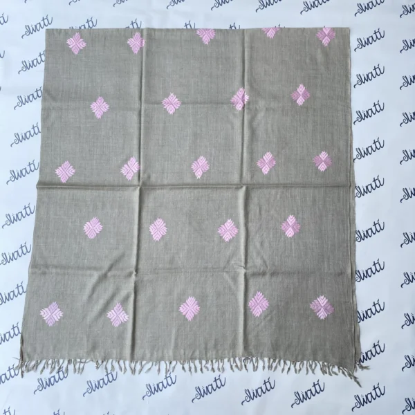 Swati Warm Grey Color Hand-embroidered Shawl with Pink Embroidery