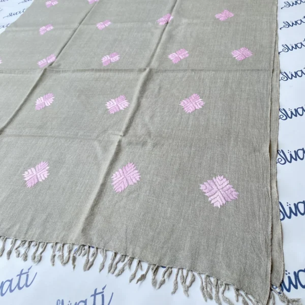 Swati Warm Grey Color Hand-embroidered Shawl with Pink Embroidery