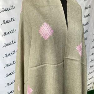 Swati Warm Grey Color Hand-embroidered Shawl with Pink Embroidery