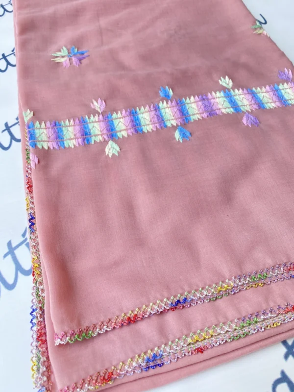 Swati Pink Color Summer Shawl with Colorful Hand-embroidery