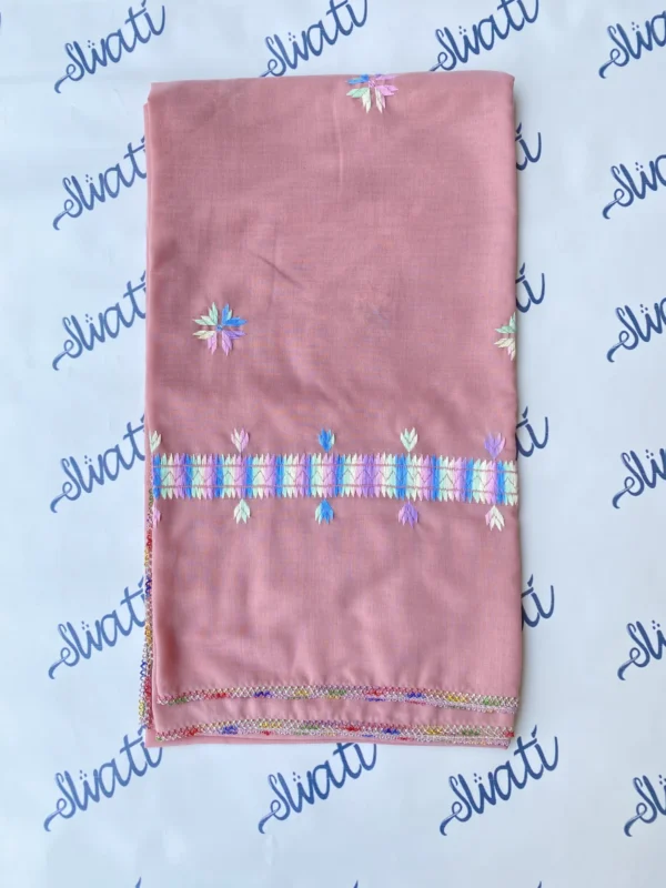 Swati Pink Color Summer Shawl with Colorful Hand-embroidery