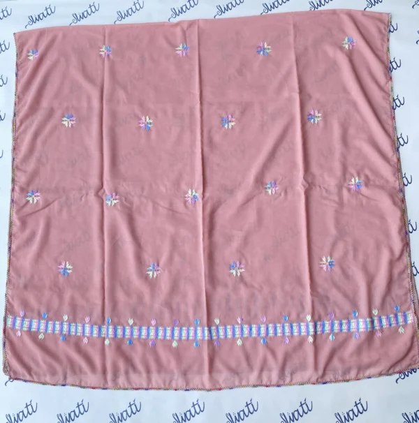 Swati Pink Color Summer Shawl with Colorful Hand-embroidery