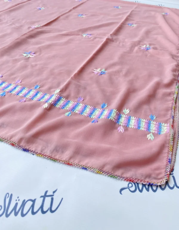 Swati Pink Color Summer Shawl with Colorful Hand-embroidery