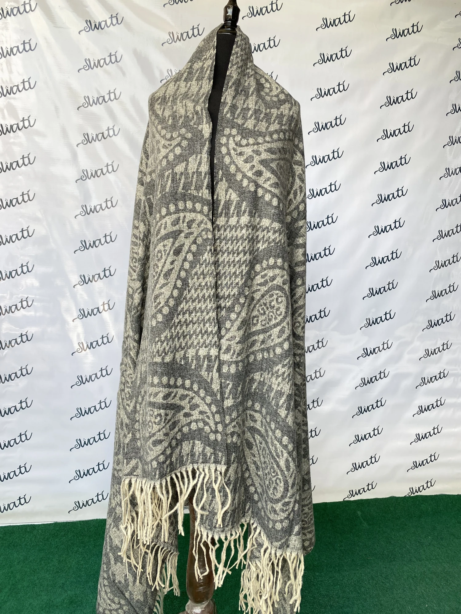 Attractive Dark Design Cream Color Winter Swati Shawl