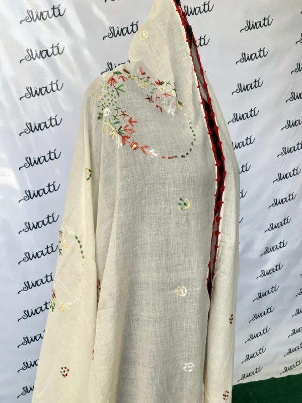 Attractive Cream Color Swati Shawl with Colorful Hand-embroidery