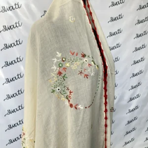 Attractive Cream Color Swati Shawl with Colorful Hand-embroidery