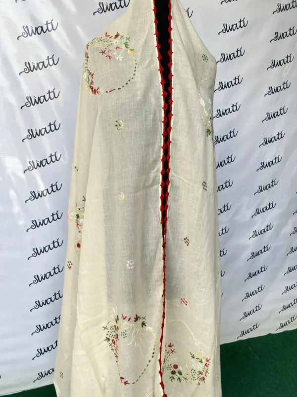 Attractive Cream Color Swati Shawl with Colorful Hand-embroidery