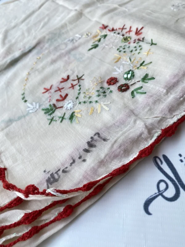 Attractive Cream Color Swati Shawl with Colorful Hand-embroidery