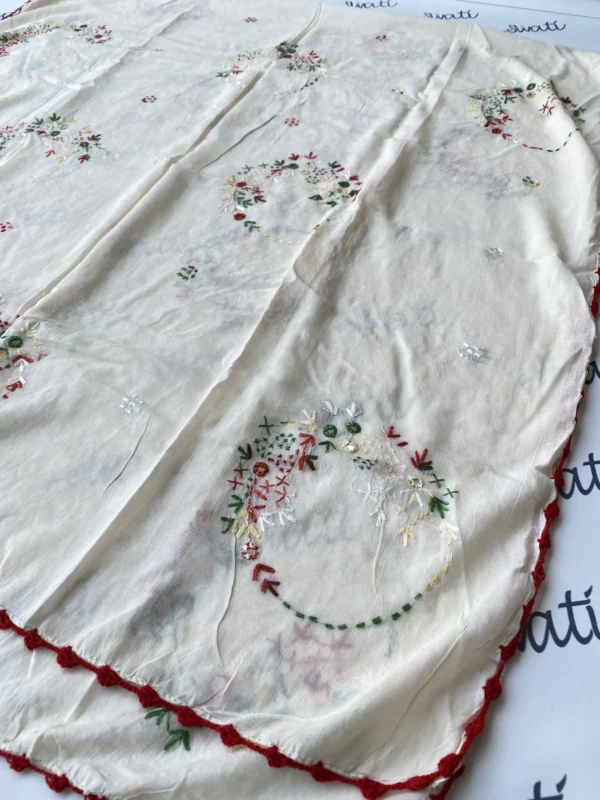 Attractive Cream Color Swati Shawl with Colorful Hand-embroidery