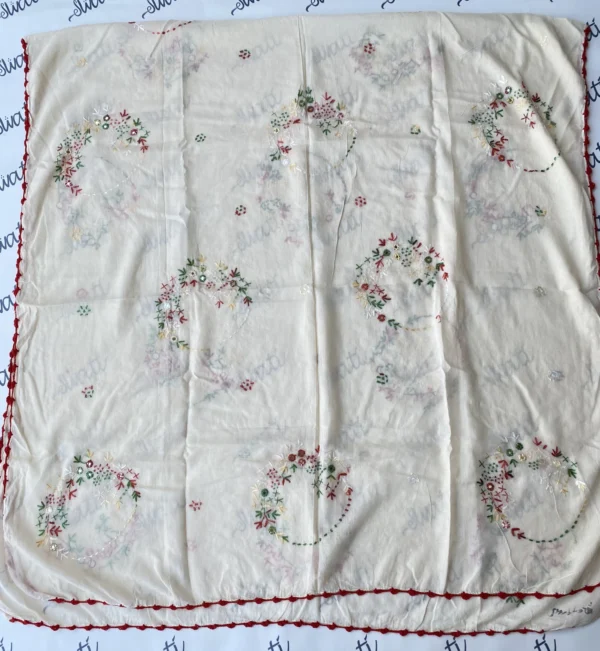Attractive Cream Color Swati Shawl with Colorful Hand-embroidery