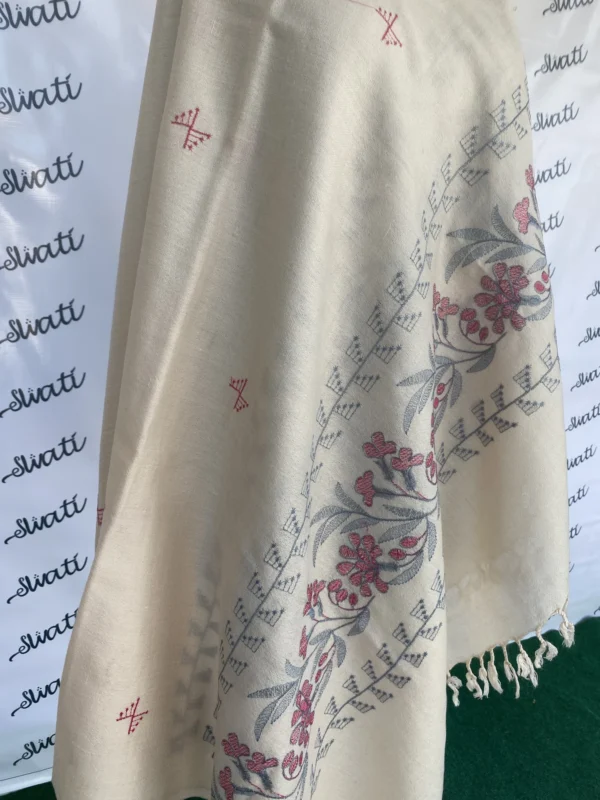Attractive Machine-embroidery Cream Color Shawl