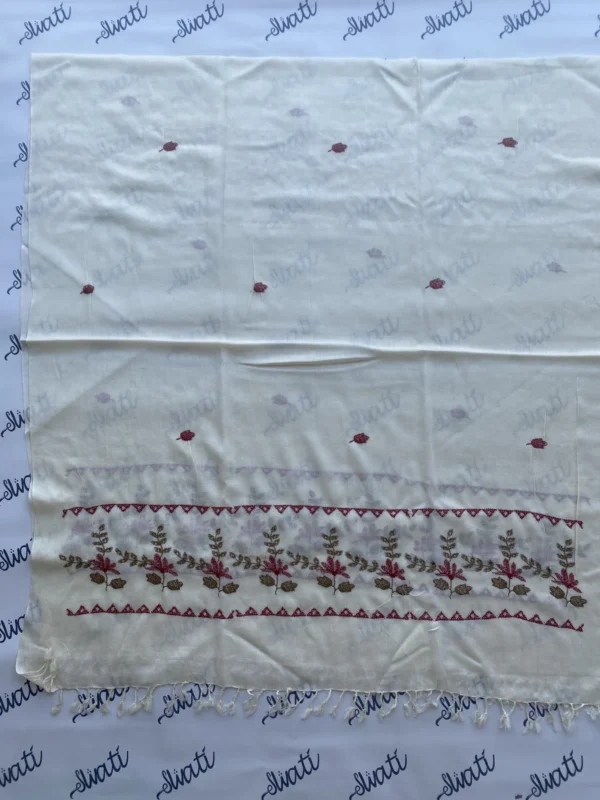 Beautiful Swati Woolen Machine-embroidery Cream Color Shawl